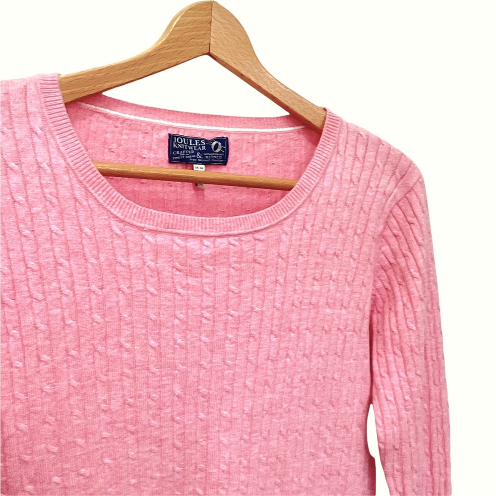 Joules Knitwear Wool Cashmere Blend Cable Knit Scoop Neck Sweater Pink 10 M